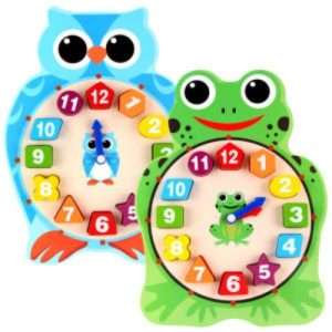 Wooden Shape Color Sorting Cartoon Clock Puzzle For Kids